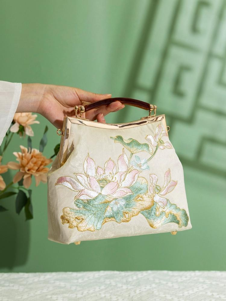 Lotus Embroidery Tote Bag