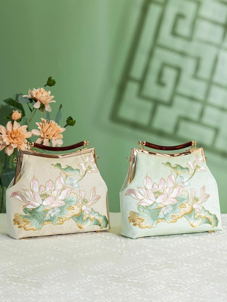 Lotus Embroidery Tote Bag