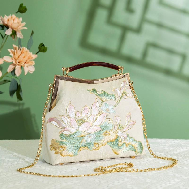 Lotus Embroidery Tote Bag