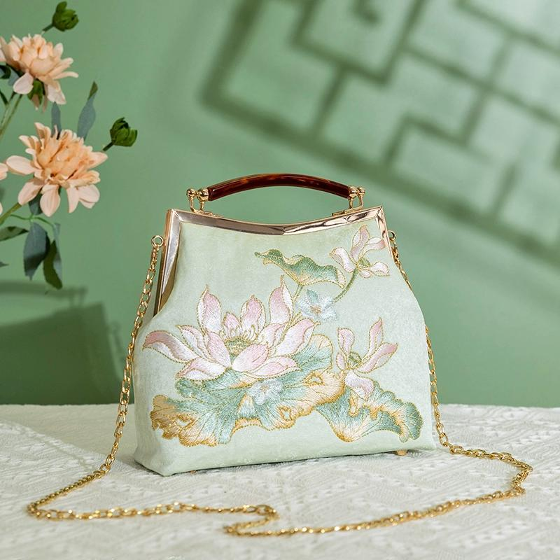 Lotus Embroidery Tote Bag