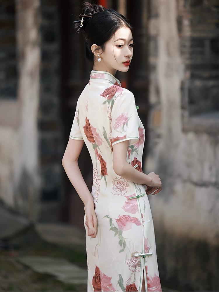 New Chinese Rose Slim Summer Qipao