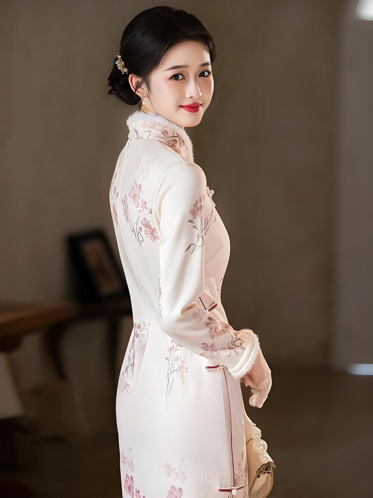 New Chinese Style Thickened Long Sleeve Qipao