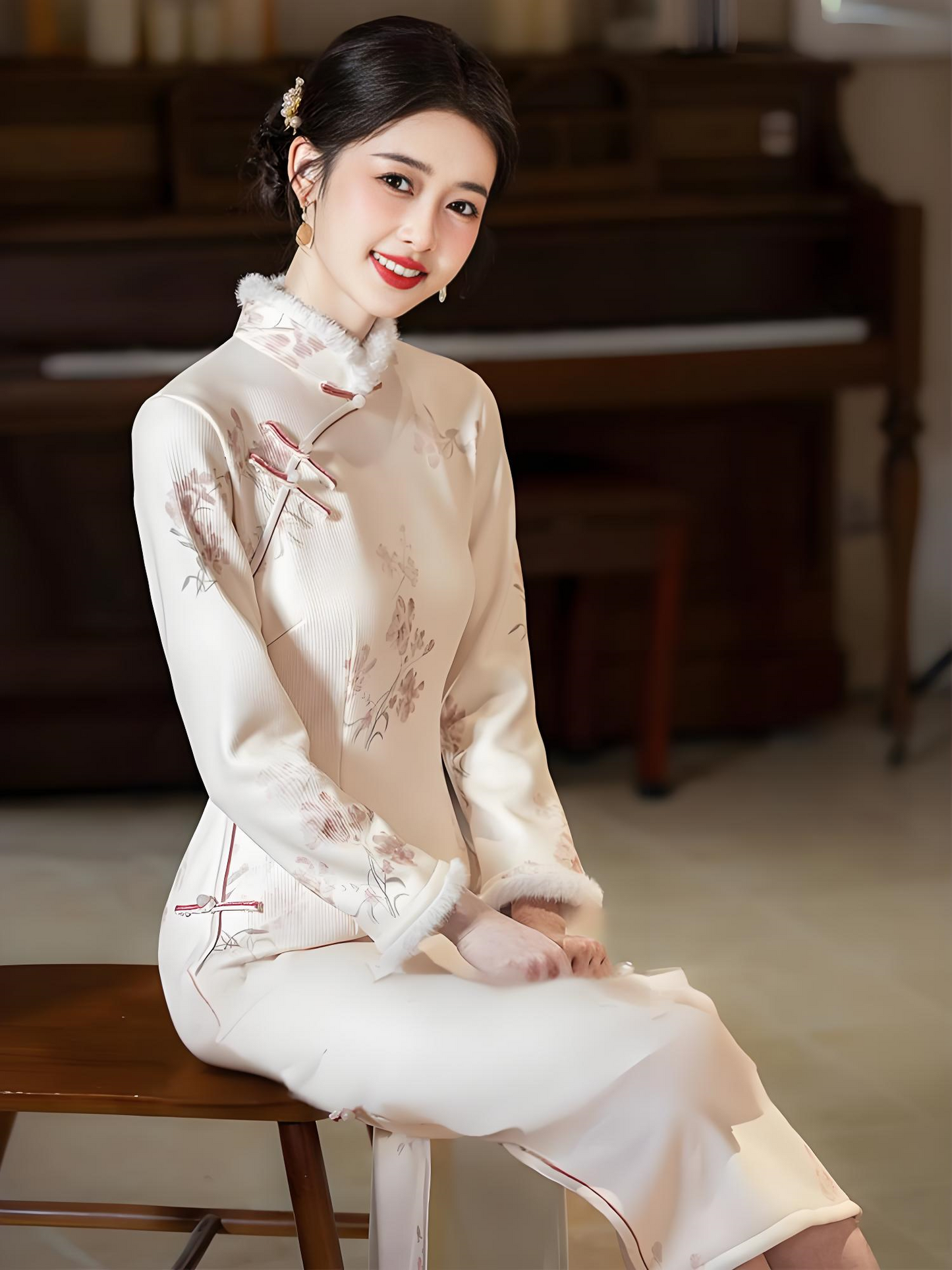 New Chinese Style Thickened Long Sleeve Qipao