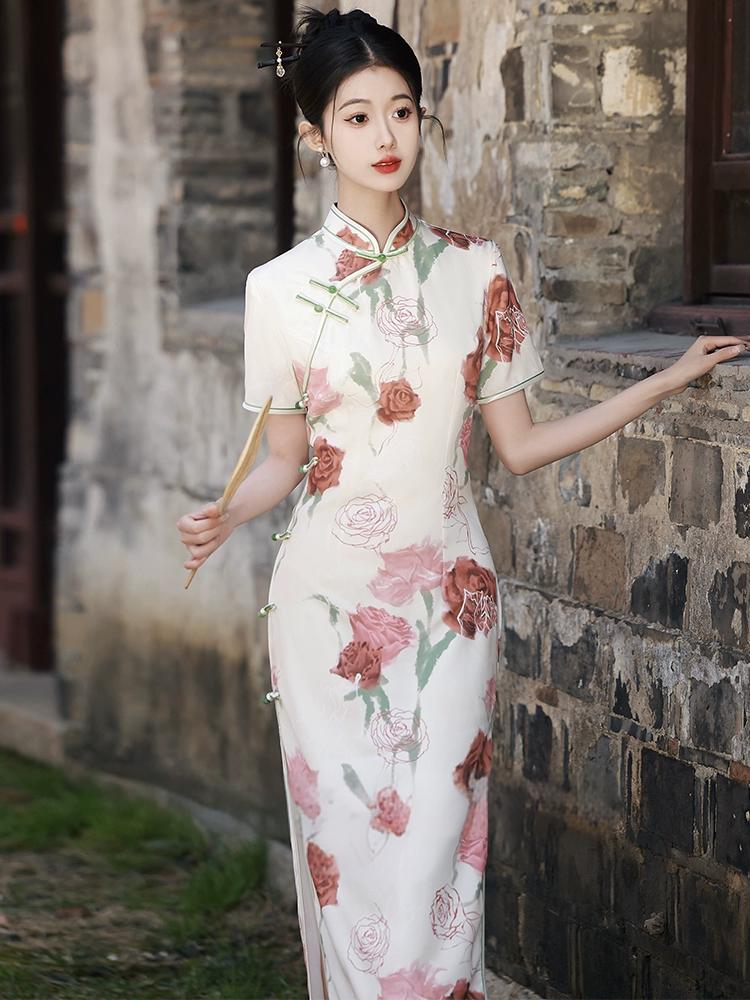 New Chinese Rose Slim Summer Cheongsam