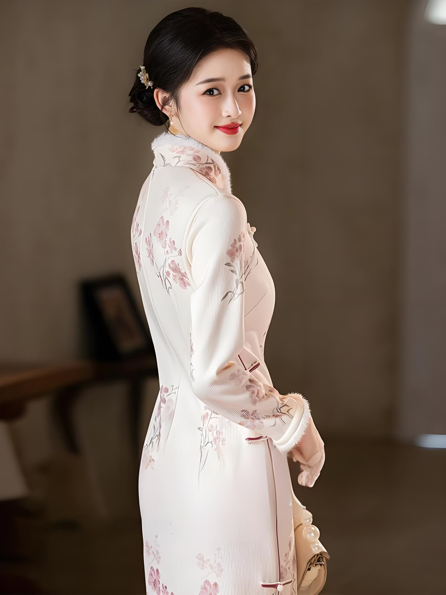 New Chinese Slim Long Sleeve Thickened Cheongsam