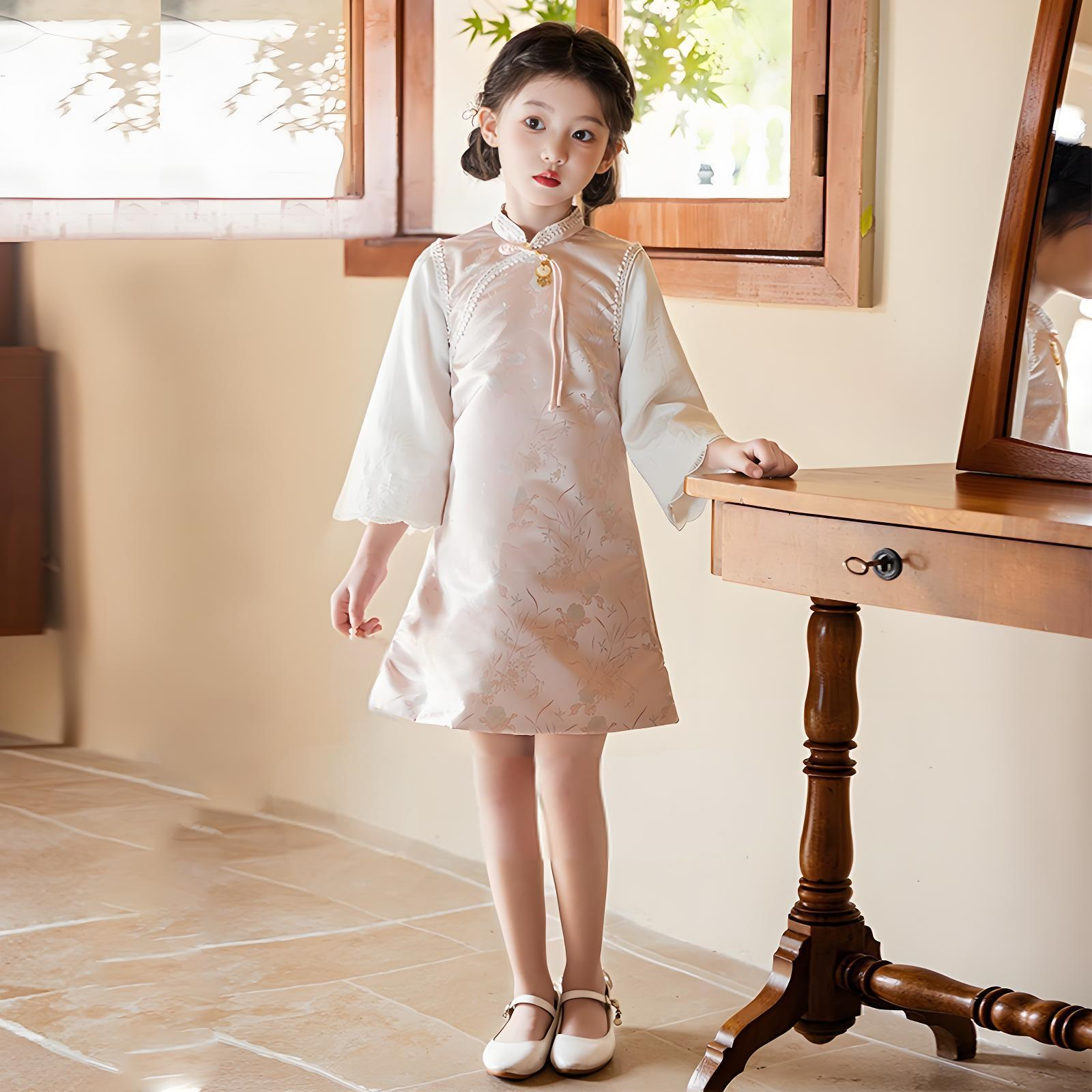 New Chinese style children's pink cheongsam Spring and Autumn Edition