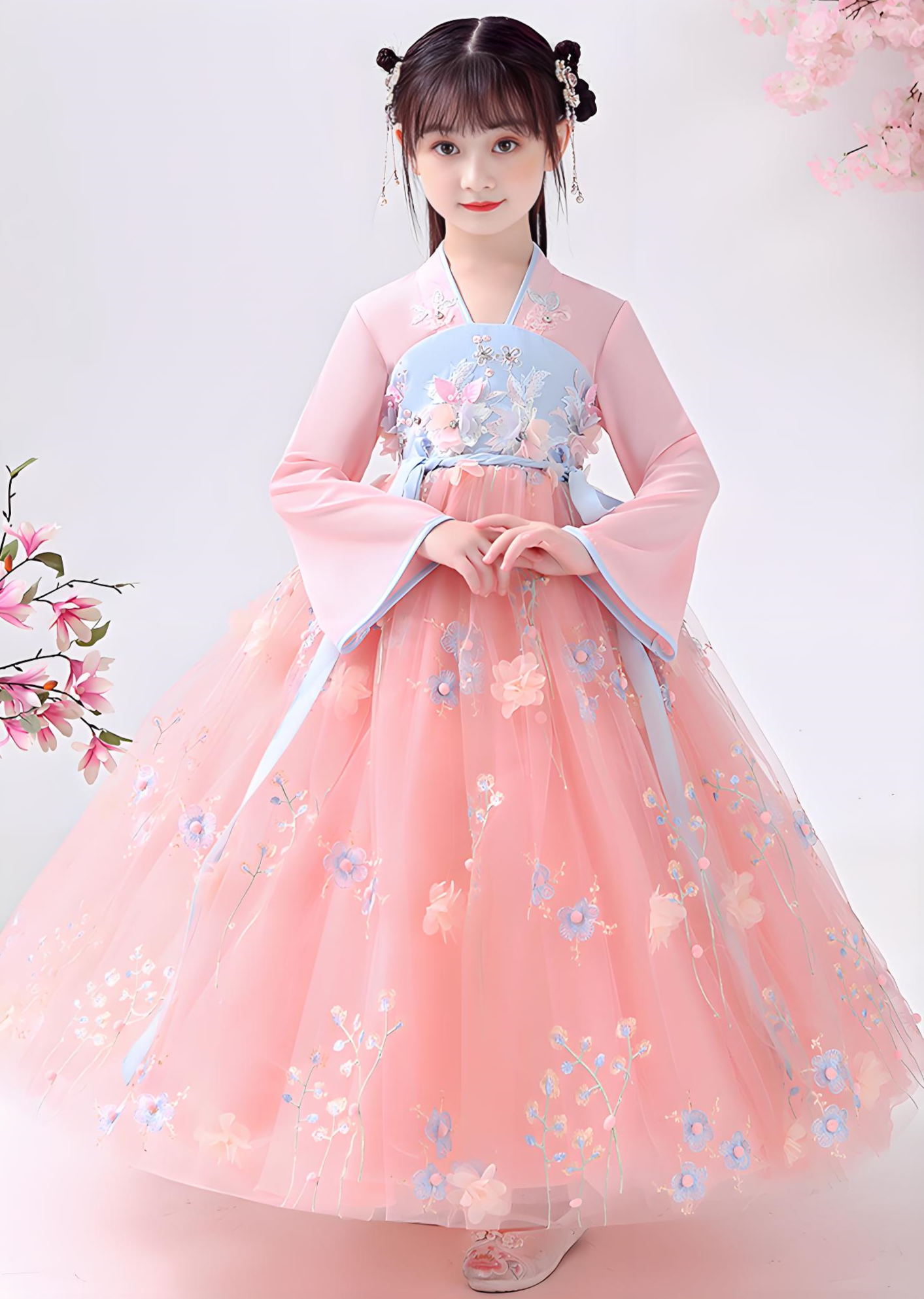 Chinese style super fairy pink costume dress for girls in autumn