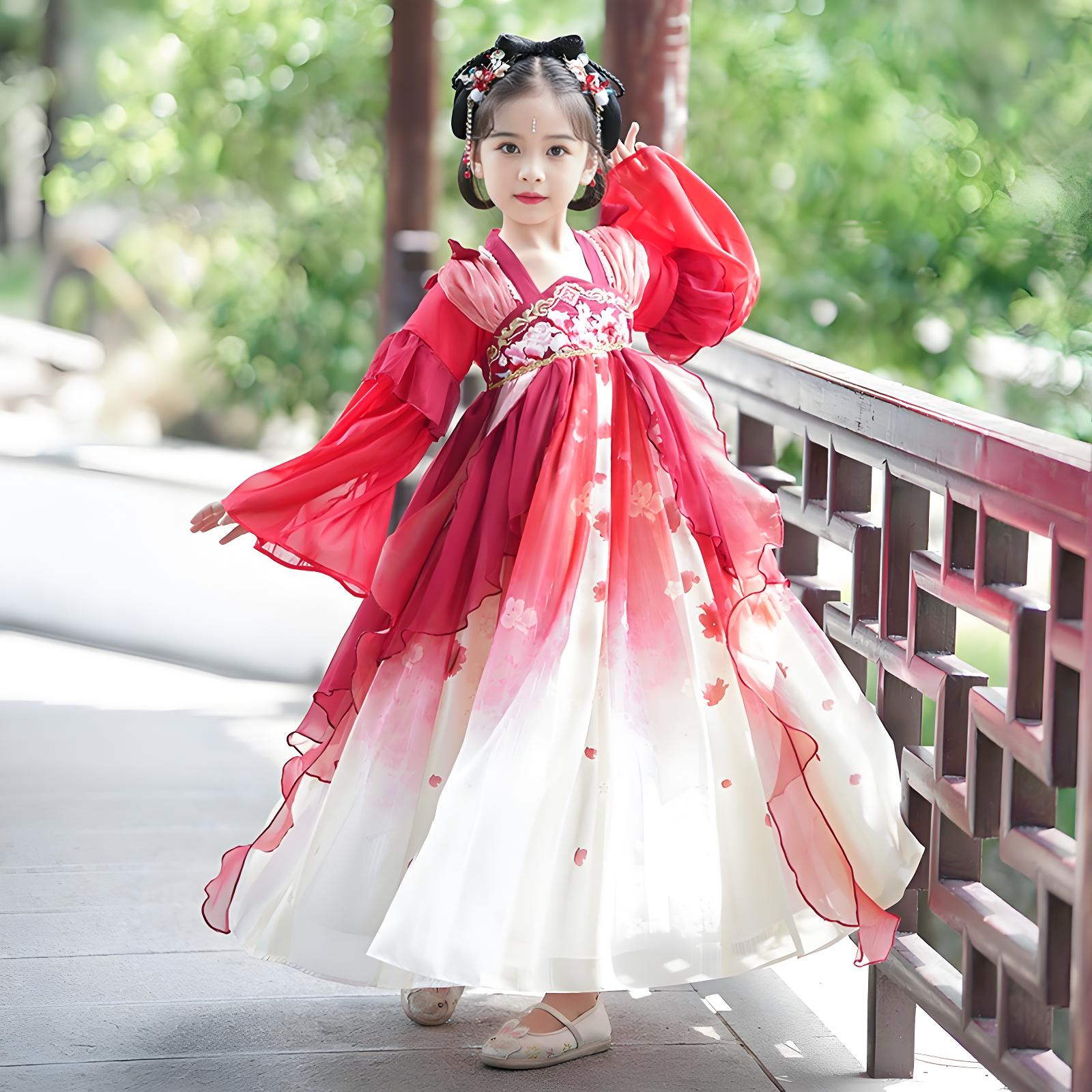 Chinese style super fairy red ancient costume dress for girls in autumn