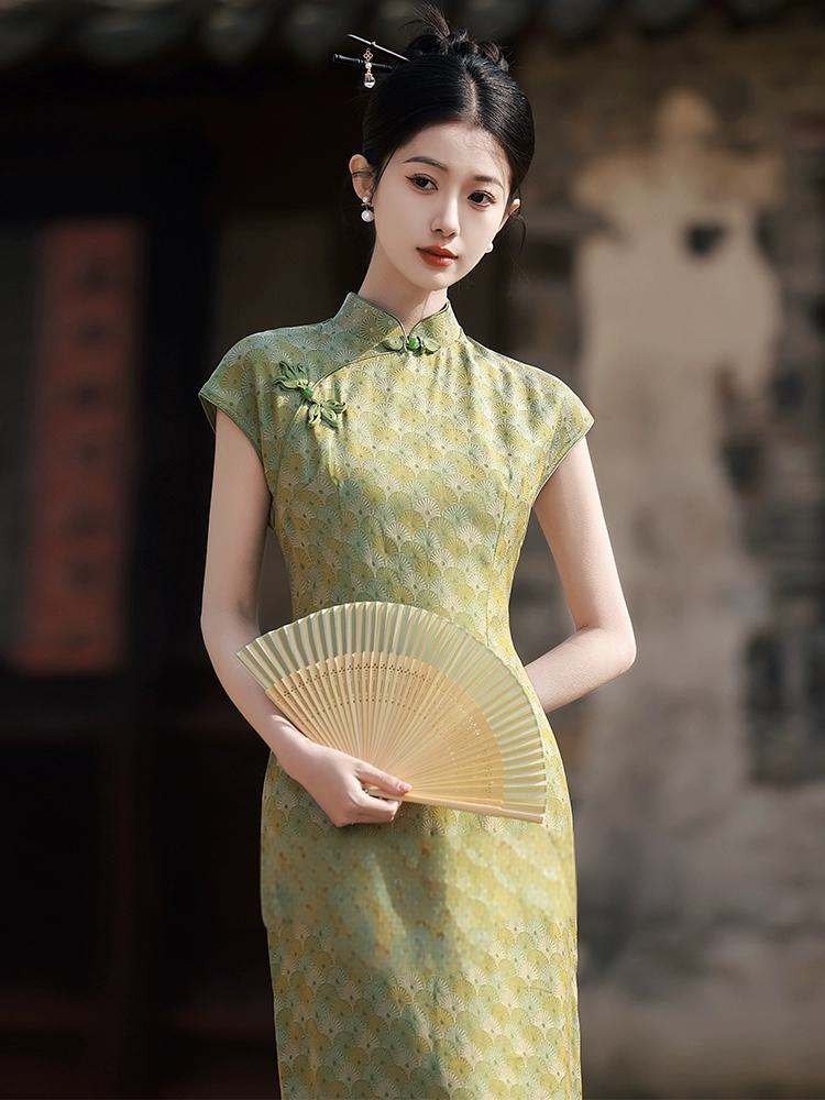 New Chinese green Slim summer cheongsam