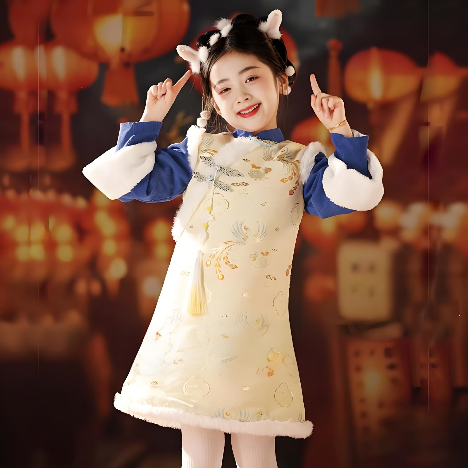 New Chinese style Children's Yellow Wind Peony Qipao Thickened Autumn/Winter Editio