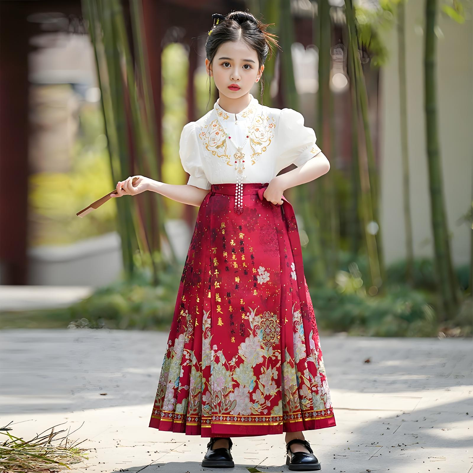 New Chinese style red horse face skirt for girls in summer