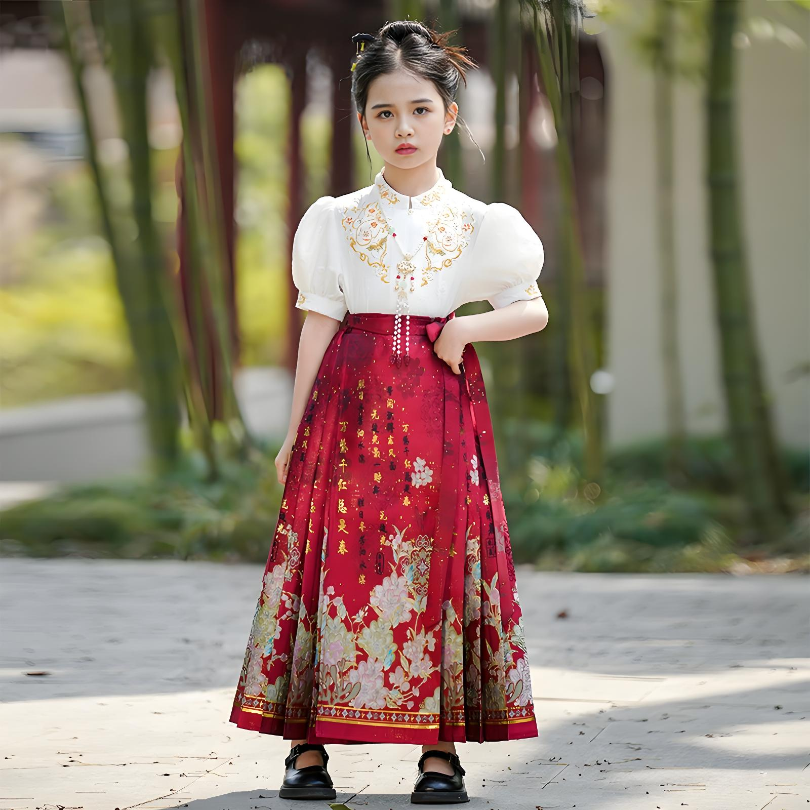 New Chinese style red horse face skirt for girls in summer