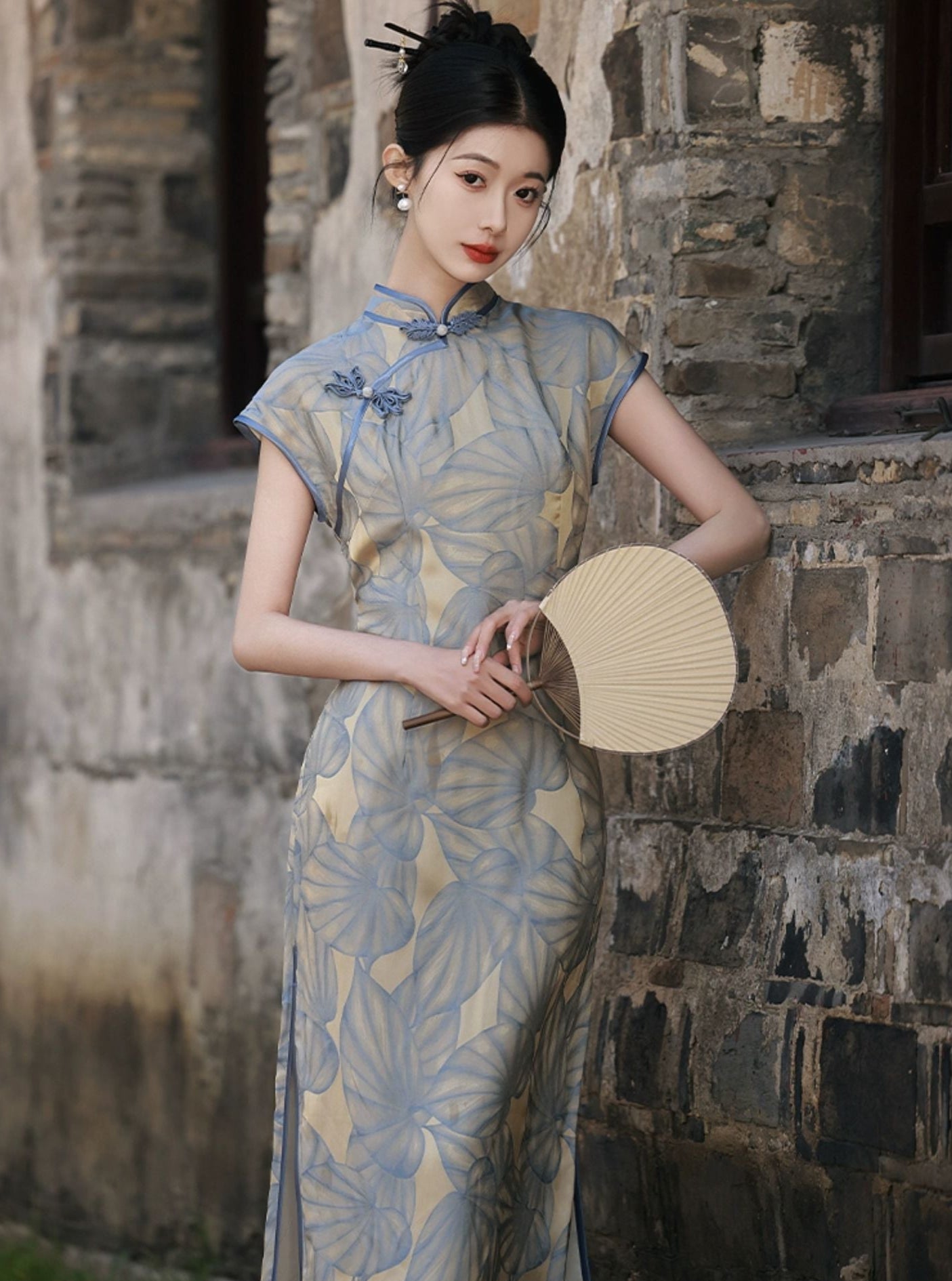 New Chinese style leaf Slim summer cheongsam