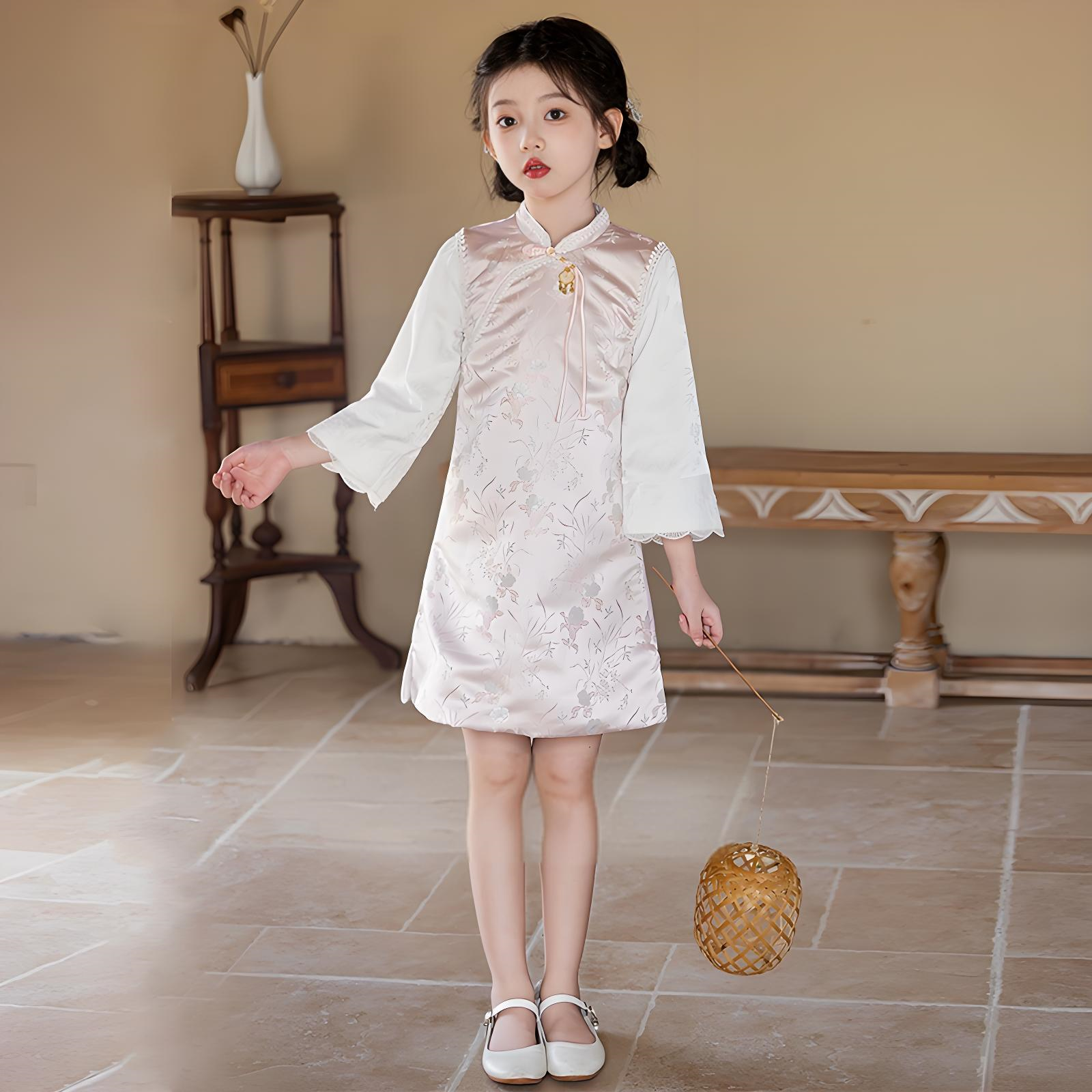 New Chinese style children's pink cheongsam Spring and Autumn Edition