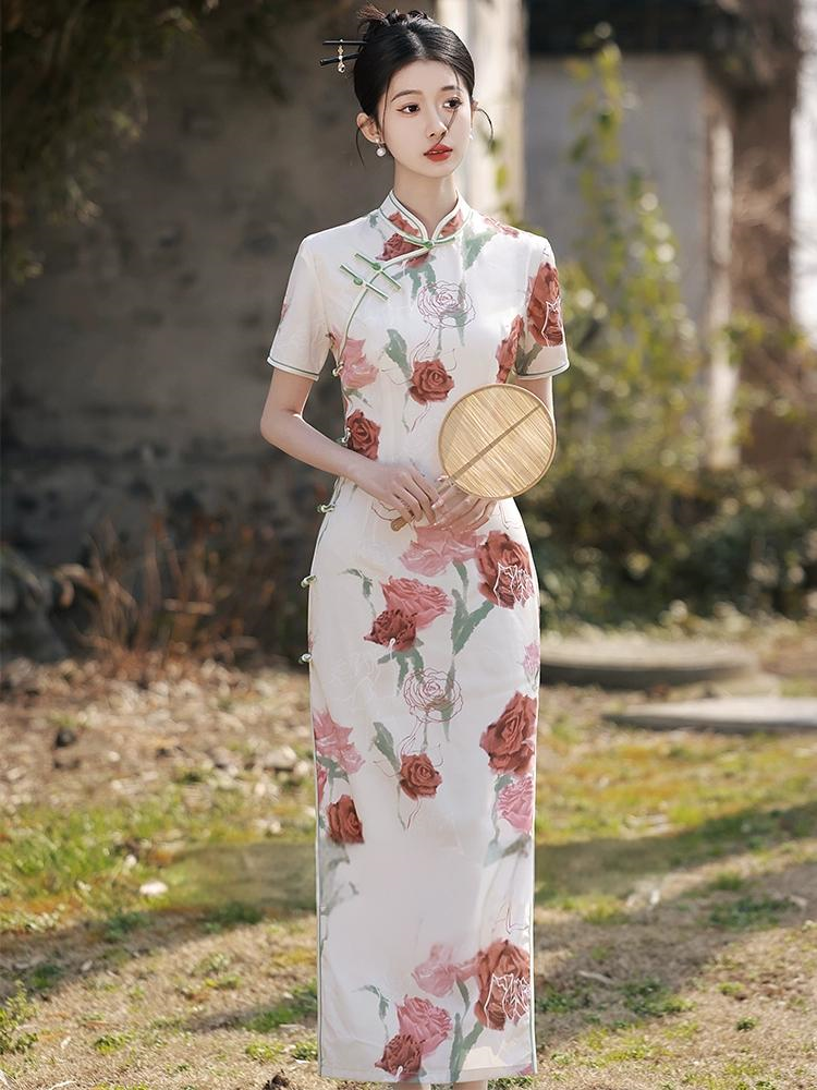 New Chinese Rose Slim Summer Cheongsam