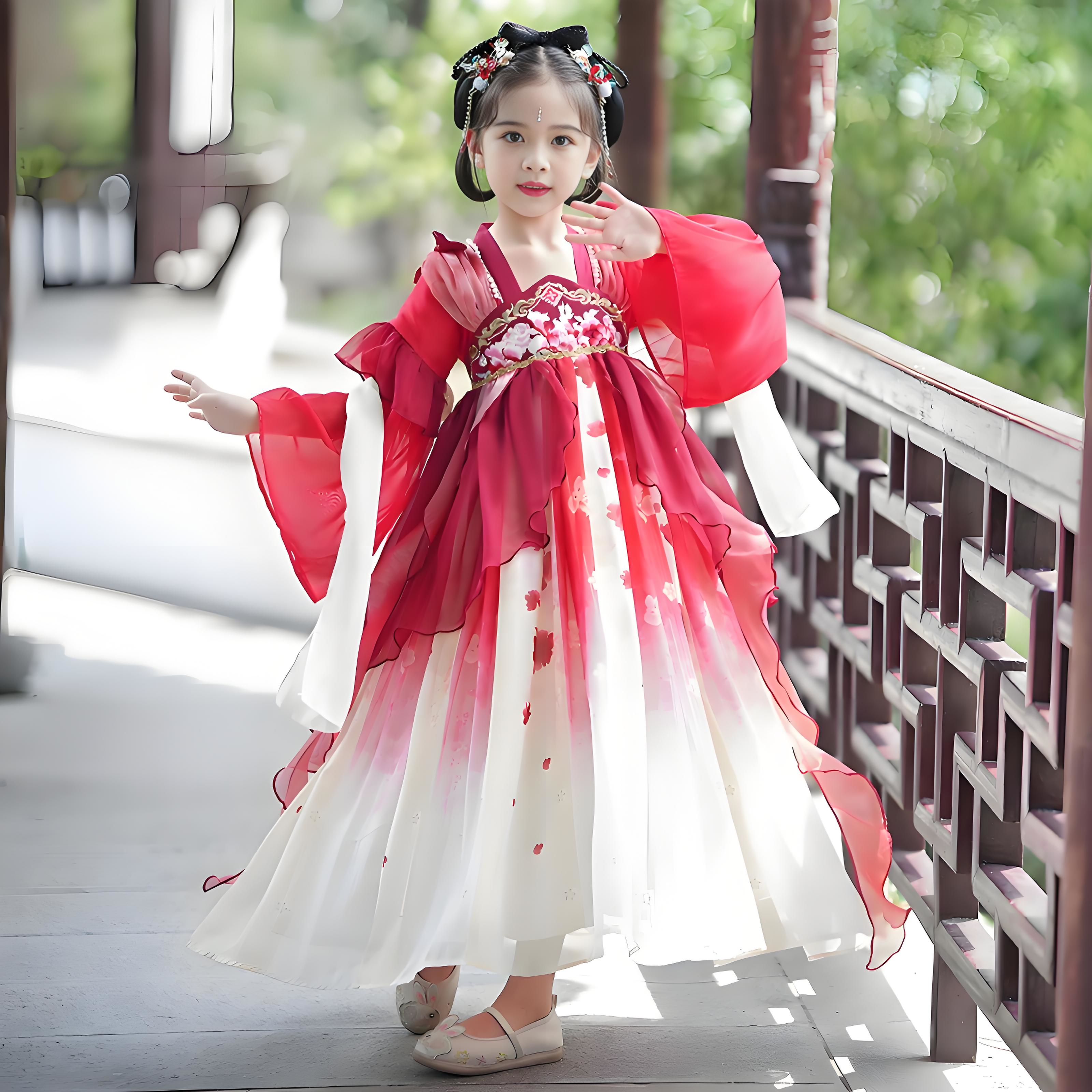 Chinese style super fairy red ancient costume dress for girls in autumn