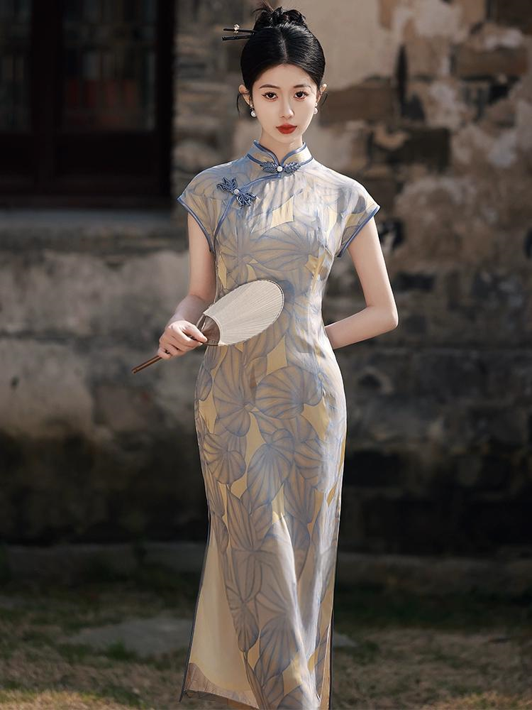 New Chinese style leaf Slim summer cheongsam