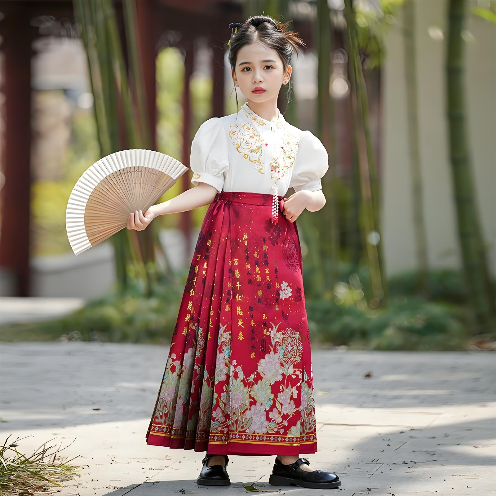 New Chinese style red horse face skirt for girls in summer