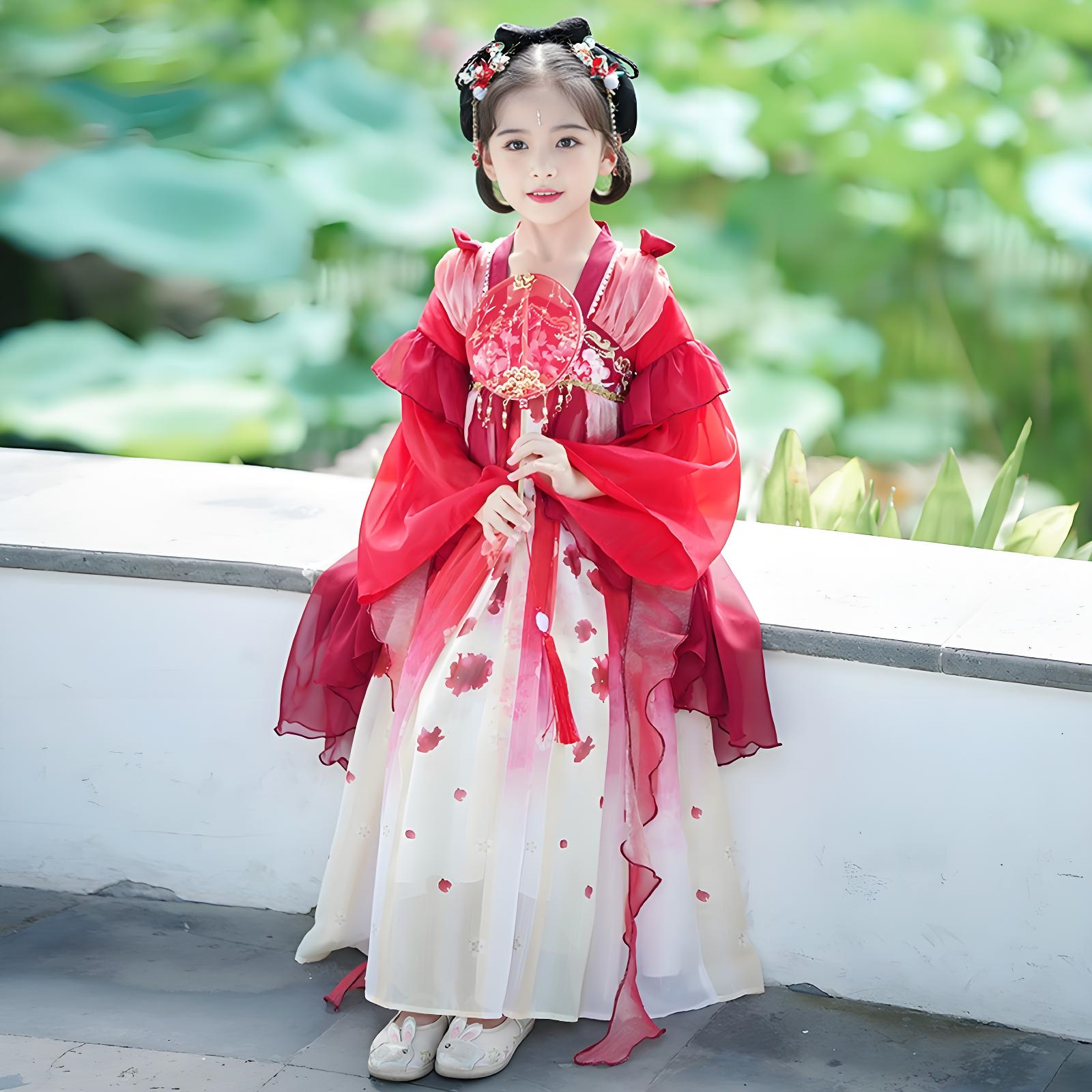 Chinese style super fairy red ancient costume dress for girls in autumn