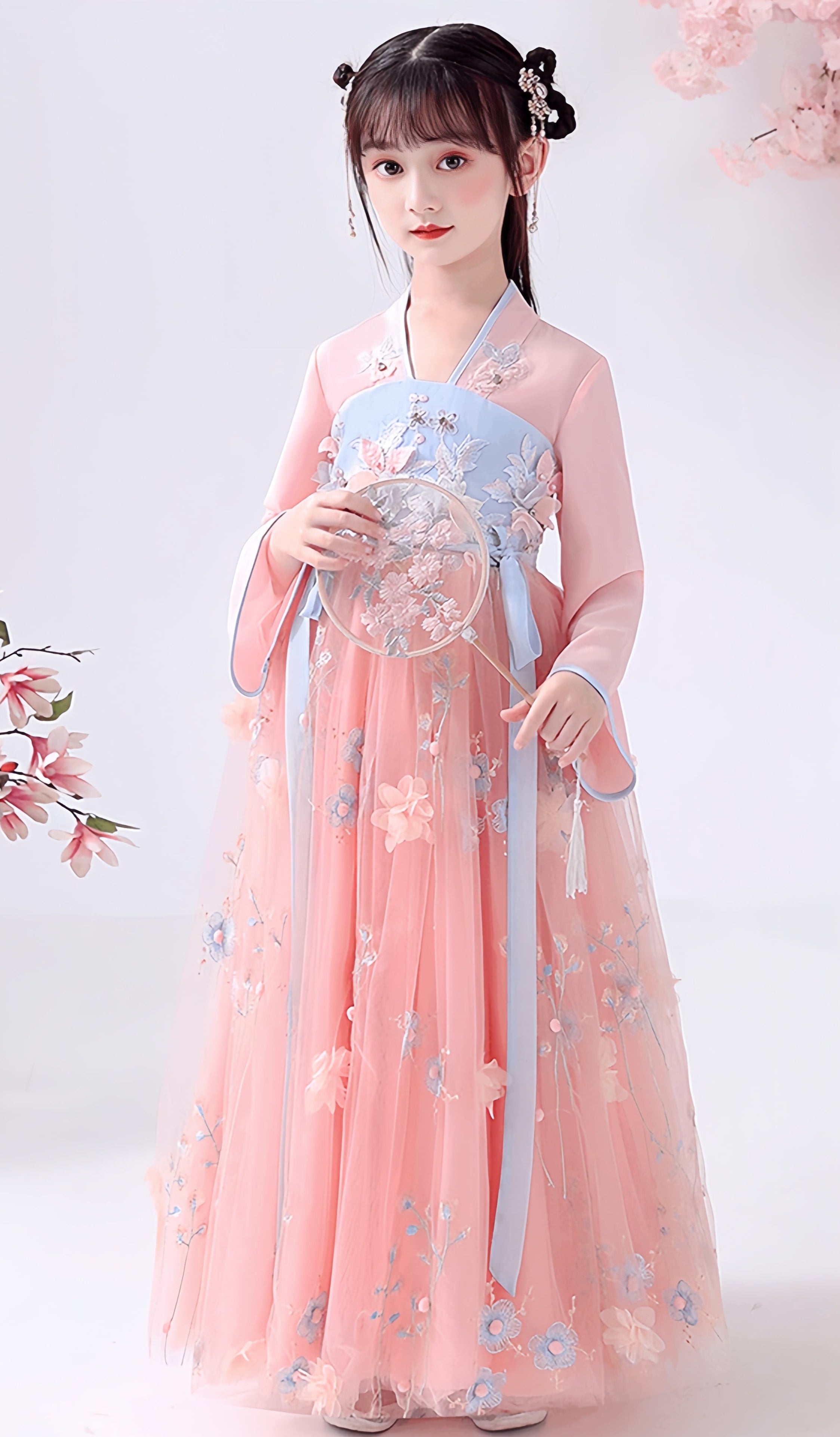 Chinese style super fairy pink costume dress for girls in autumn