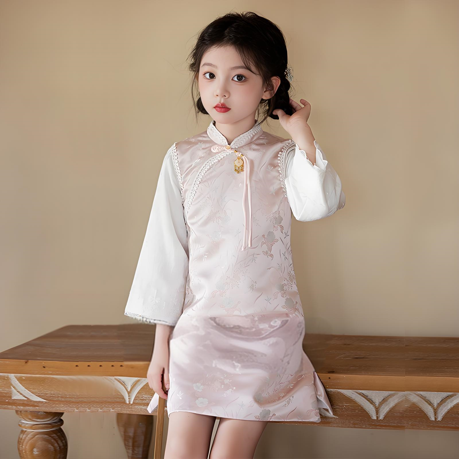 New Chinese style children's pink cheongsam Spring and Autumn Edition