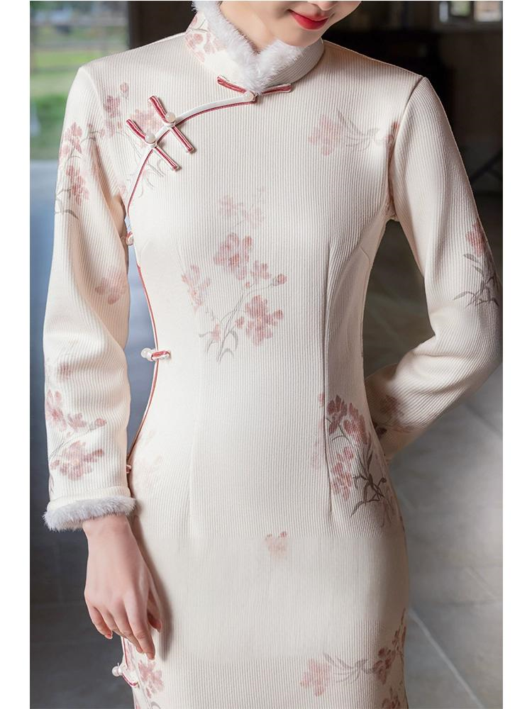 New Chinese Slim Long Sleeve Thickened Cheongsam