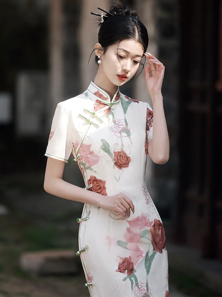 New Chinese Rose Slim Summer Cheongsam