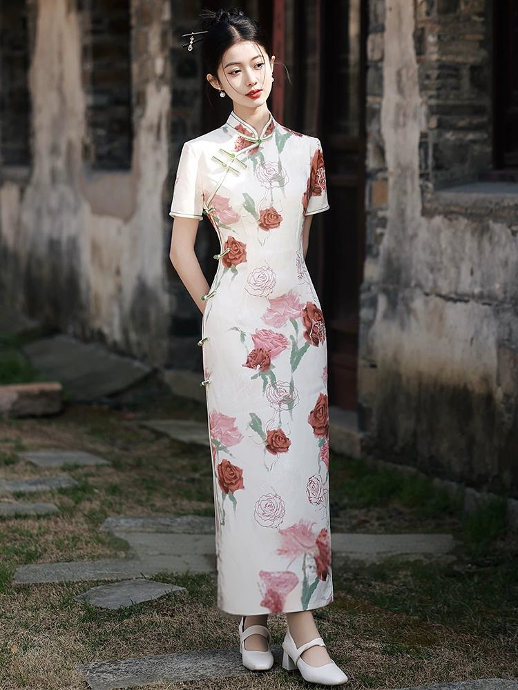 New Chinese Rose Slim Summer Cheongsam