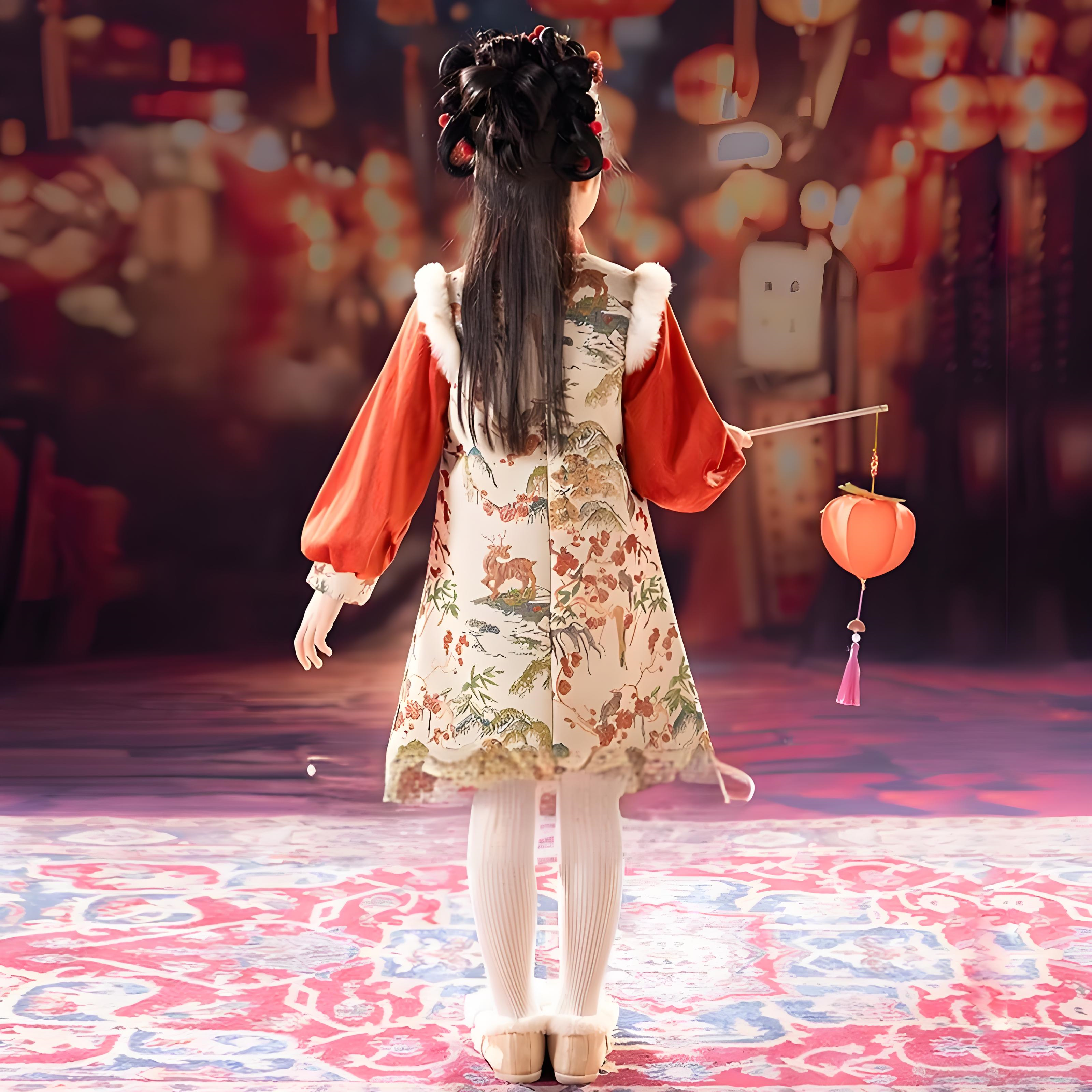 New Chinese style children's orange red cheongsam thickened autumn and winter styles