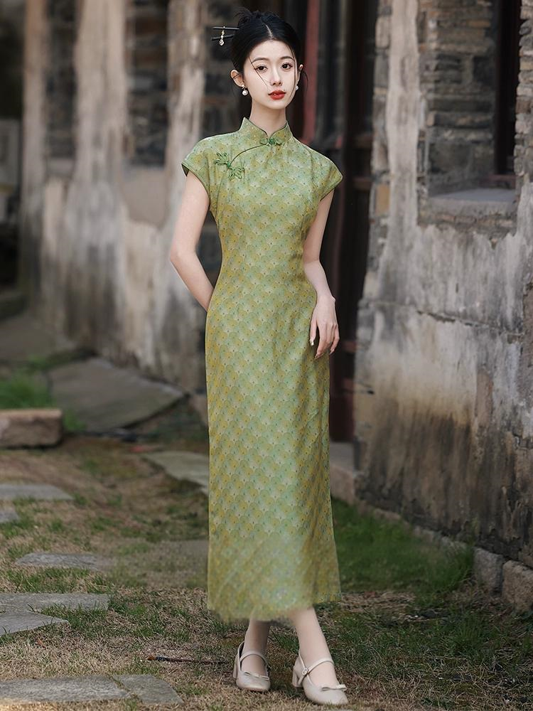 New Chinese green Slim summer cheongsam