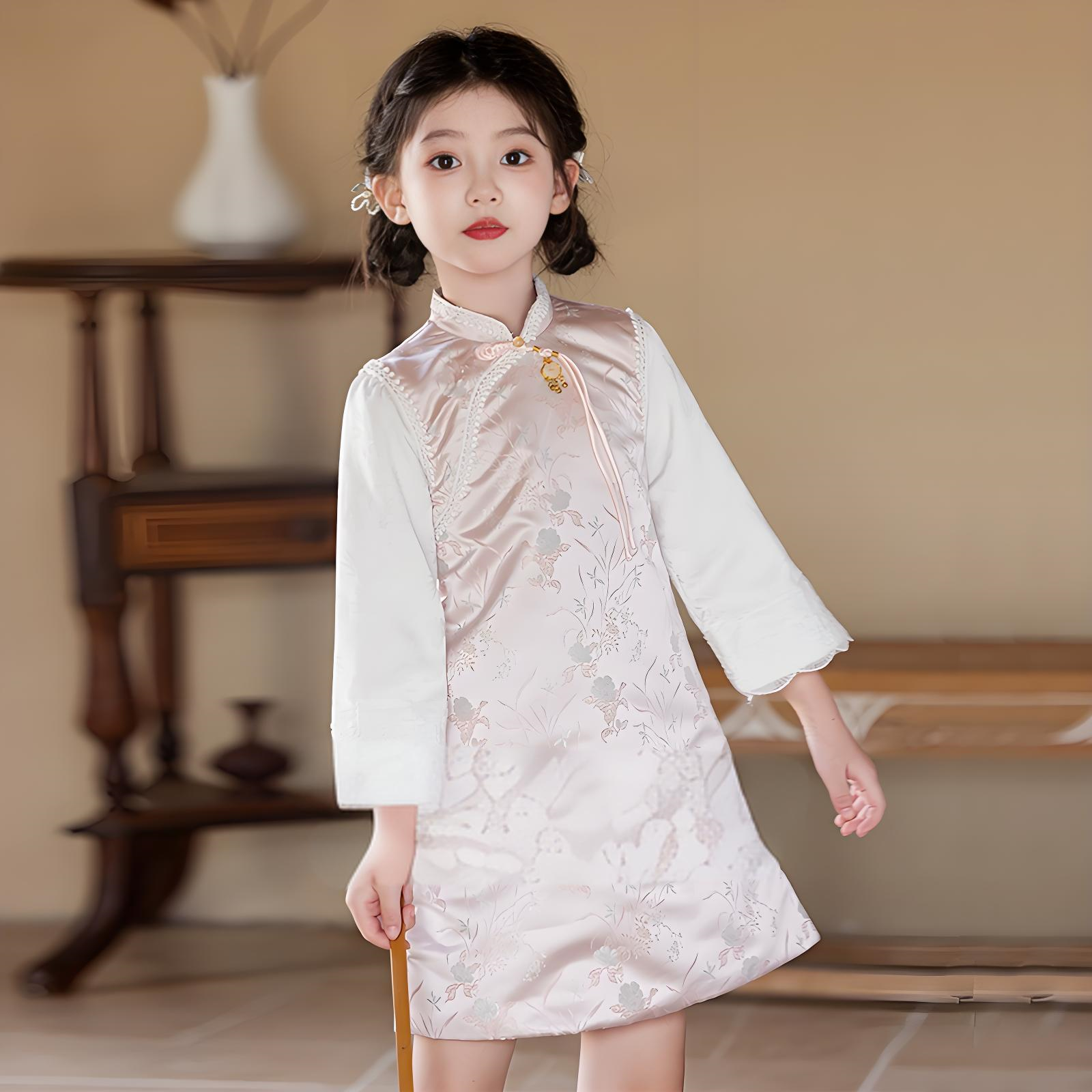 New Chinese style children's pink cheongsam Spring and Autumn Edition