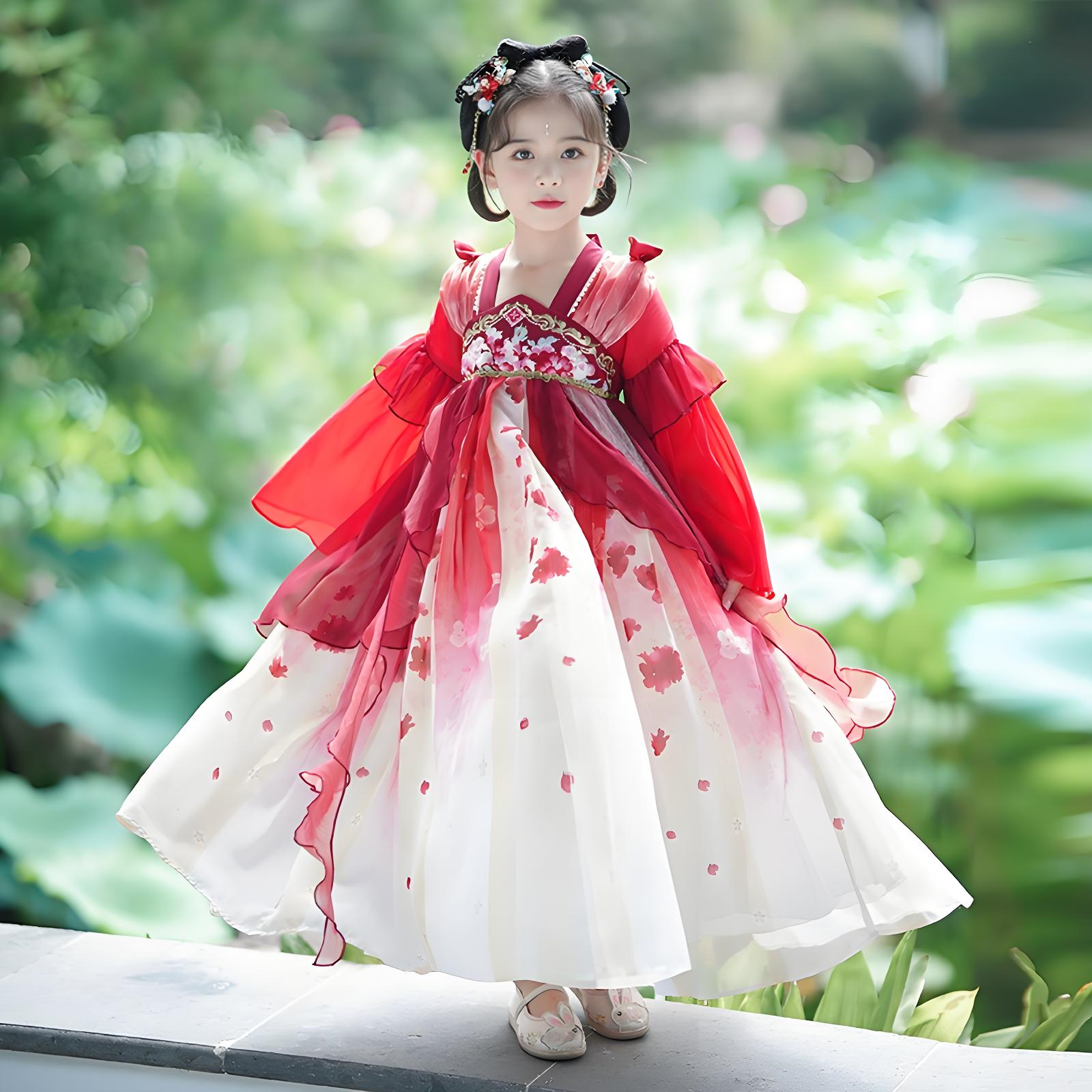 Chinese style super fairy red ancient costume dress for girls in autumn