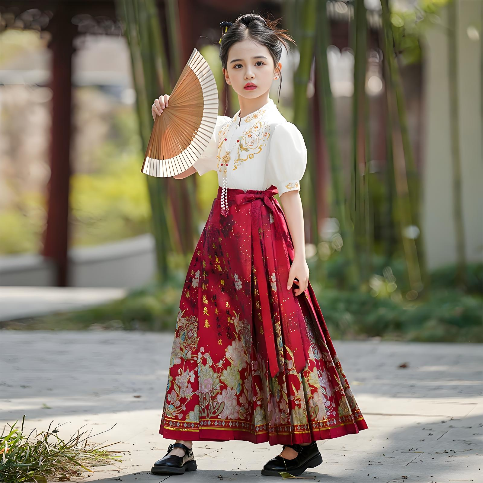 New Chinese style red horse face skirt for girls in summer