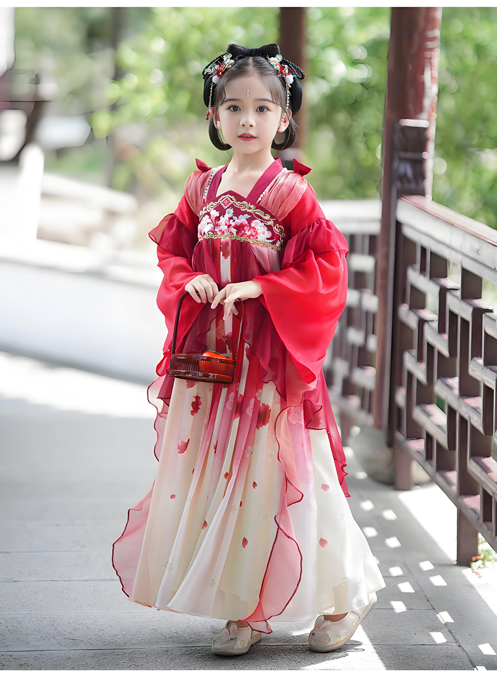 Chinese style super fairy red ancient costume dress for girls in autumn