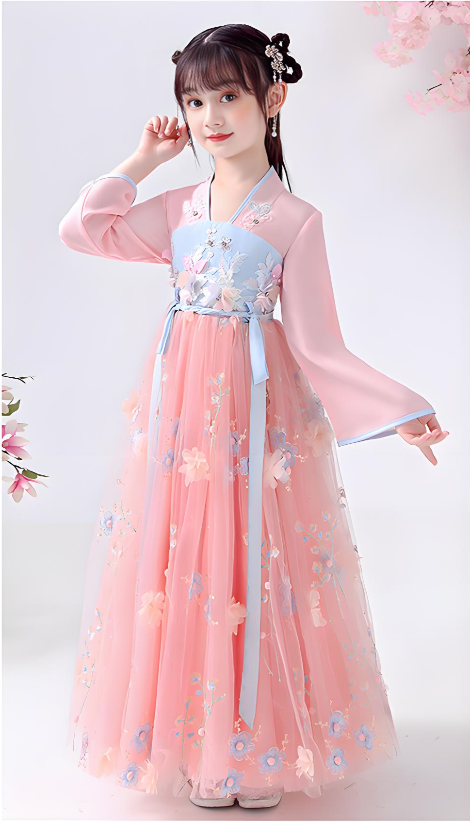 Chinese style super fairy pink costume dress for girls in autumn