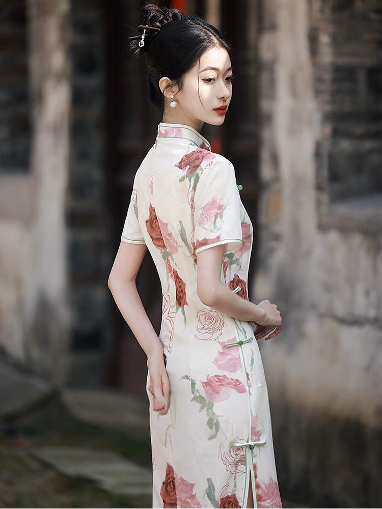 New Chinese Rose Slim Summer Cheongsam