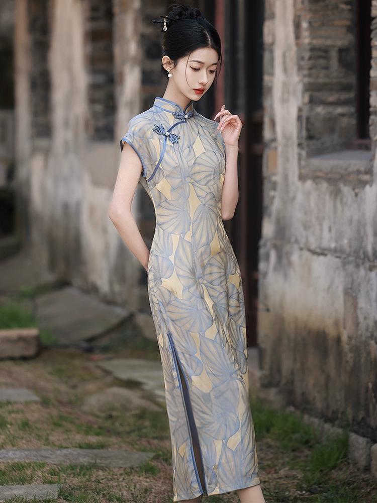 New Chinese style leaf Slim summer cheongsam