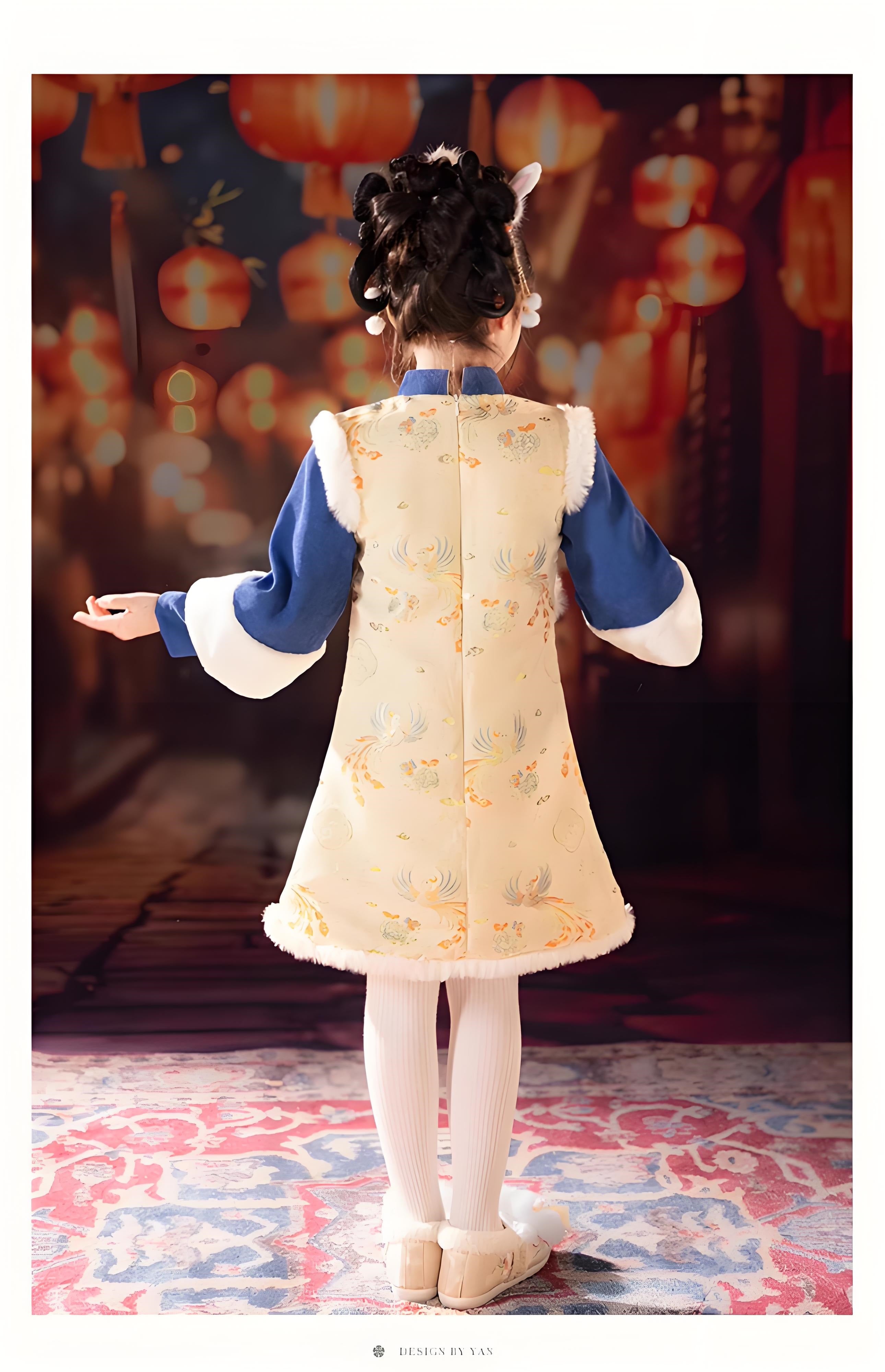 New Chinese style Children's Yellow Wind Peony Qipao Thickened Autumn/Winter Editio