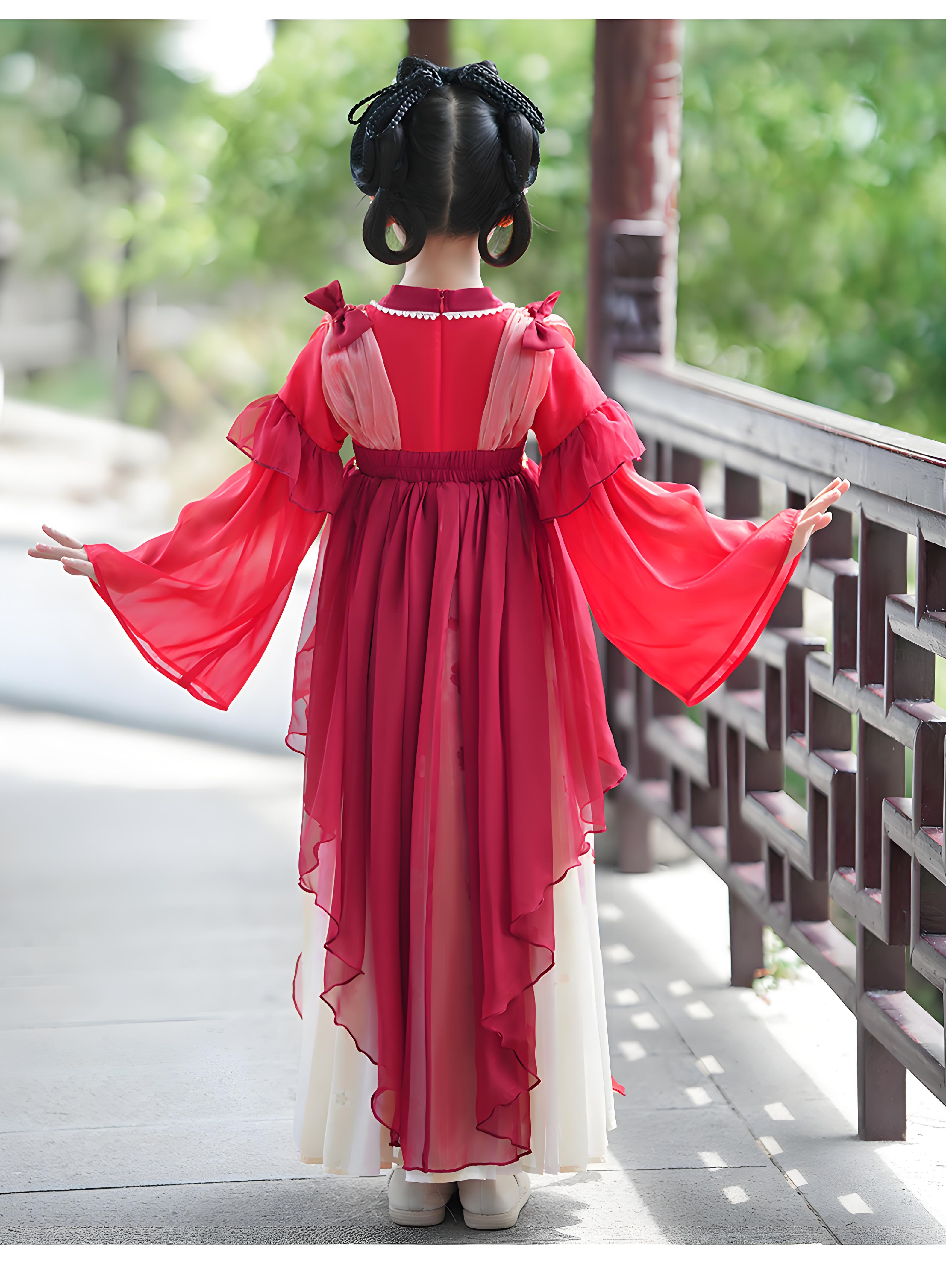 Chinese style super fairy red ancient costume dress for girls in autumn