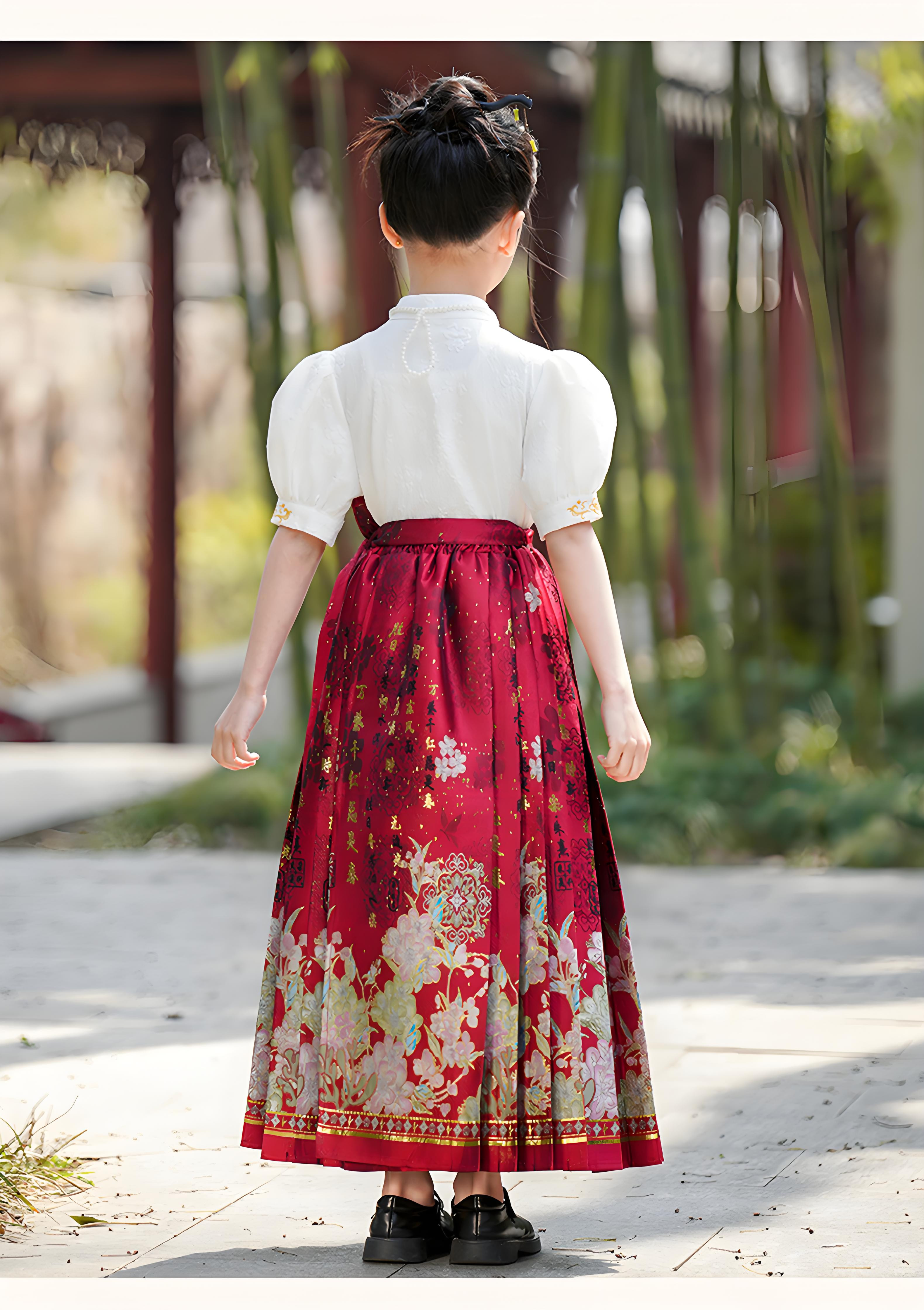 New Chinese style red horse face skirt for girls in summer