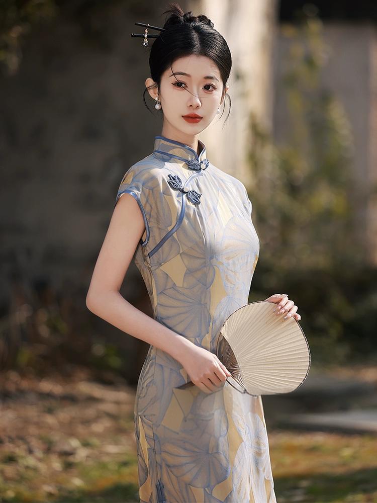 New Chinese style leaf Slim summer cheongsam