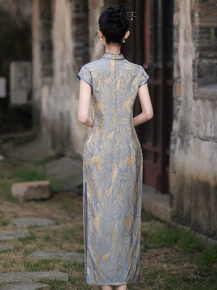 New Chinese style leaf Slim summer cheongsam