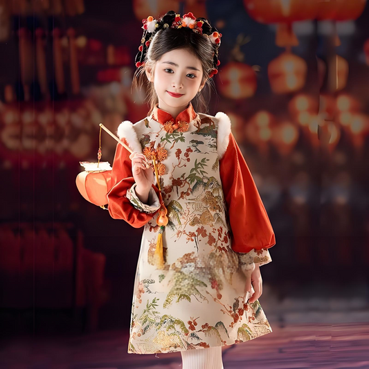Children's Orange Cheongsam