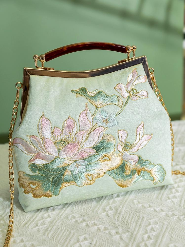 Lotus Embroidery Tote Bag