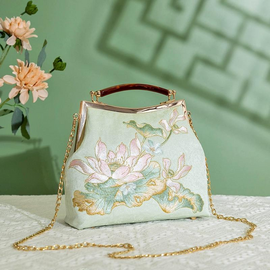 Lotus Embroidery Tote Bag