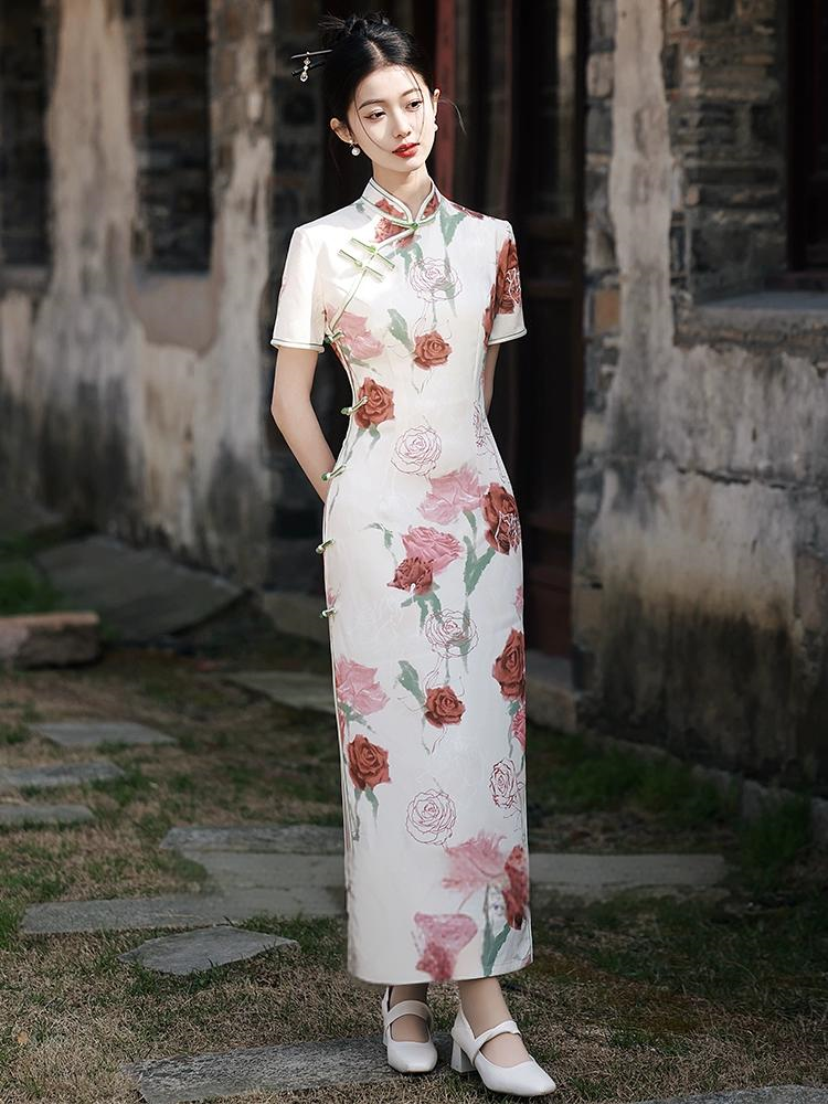 New Chinese Rose Slim Summer  Qipao