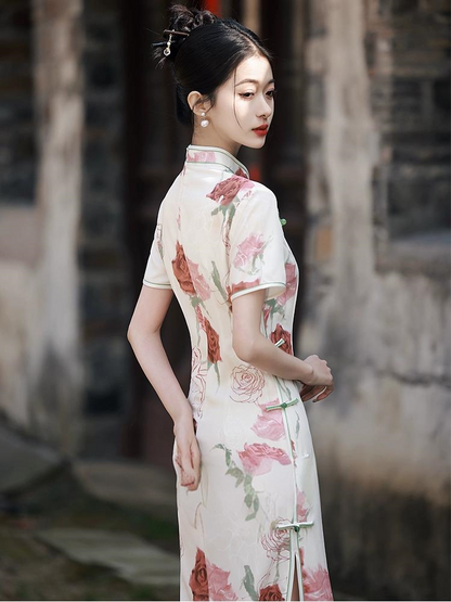 New Chinese Rose Slim Summer  Qipao