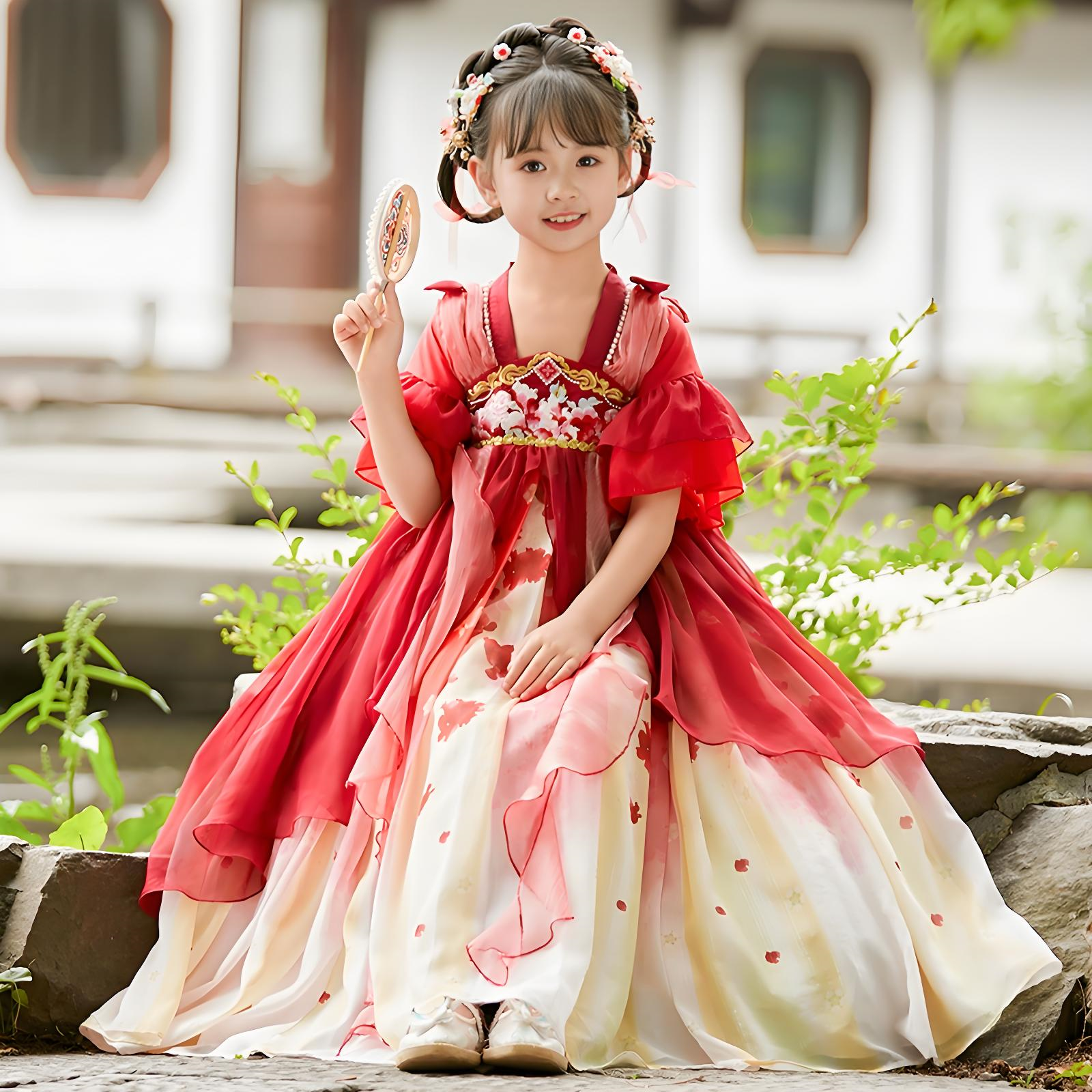 Chinese style super fairy red ancient costume dress for girls in autumn