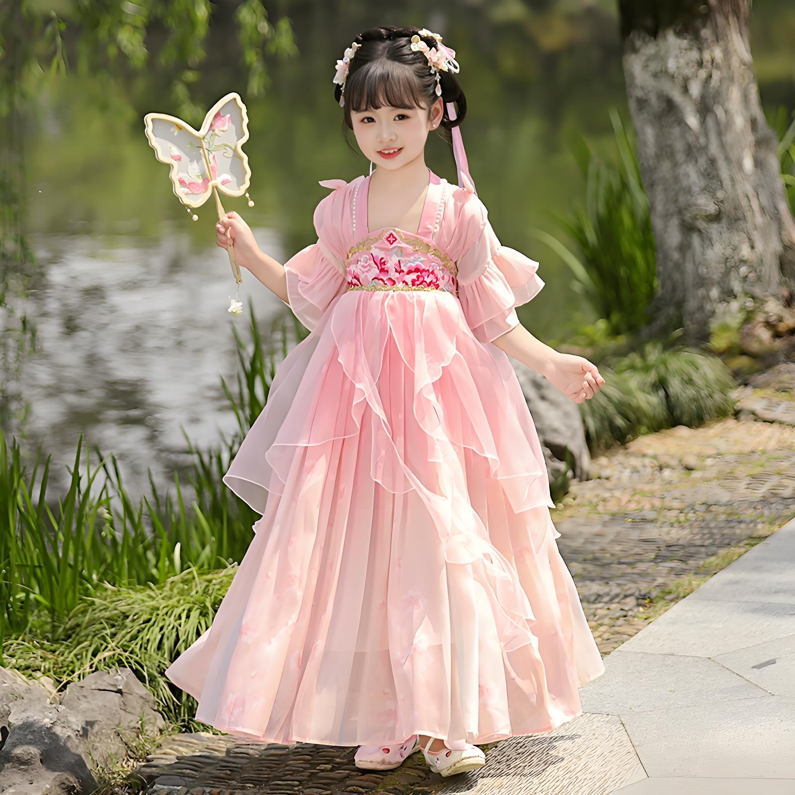 Chinese style super fairy red ancient costume dress for girls in autumn